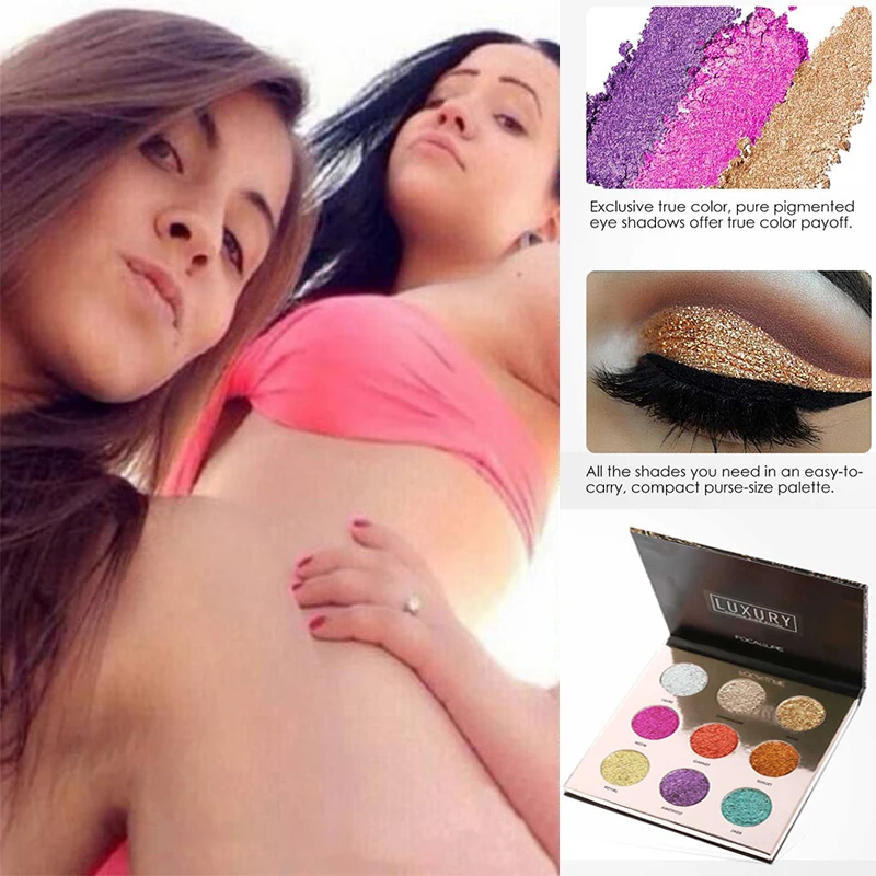 

FOCALLURE Professional 9 Colors Makeup Eyeshadow Palette Eye Shadow Bright Glitters Makeup Lips Face Glitter Palette