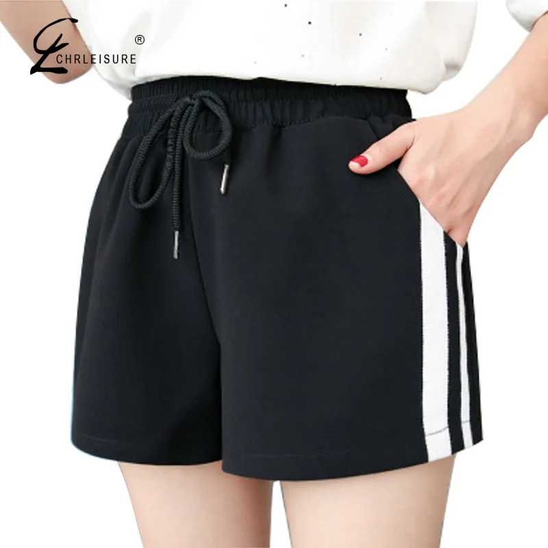 

CHLEISURE High Waist Women Shorts Casual Summer Lace Up Wide Leg Short Workout Striped Short Femme S-2XL 2 Colors