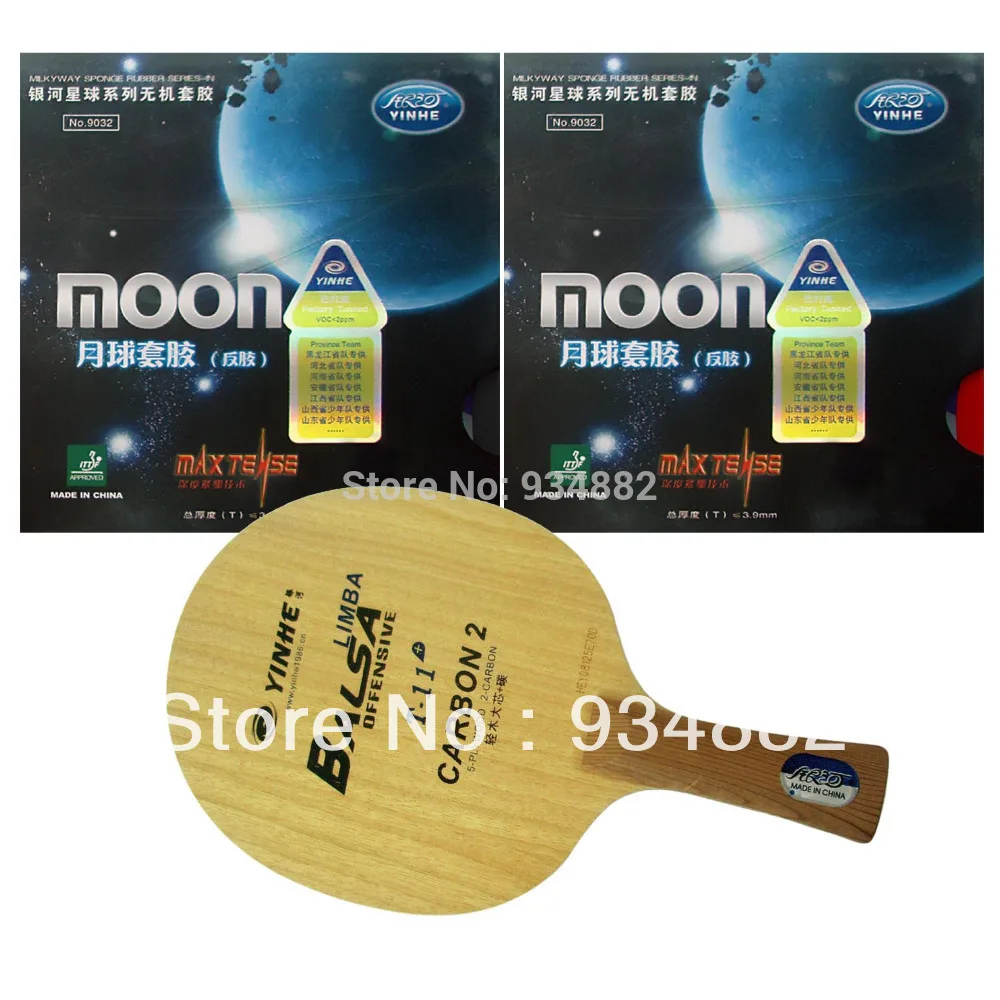

Pro Table Tennis (Ping Pong) Combo Paddle / Racket: Yinhe T-11+ + 2 Pcs Moon (Factory Tuned) Shakehand Long Handle FL