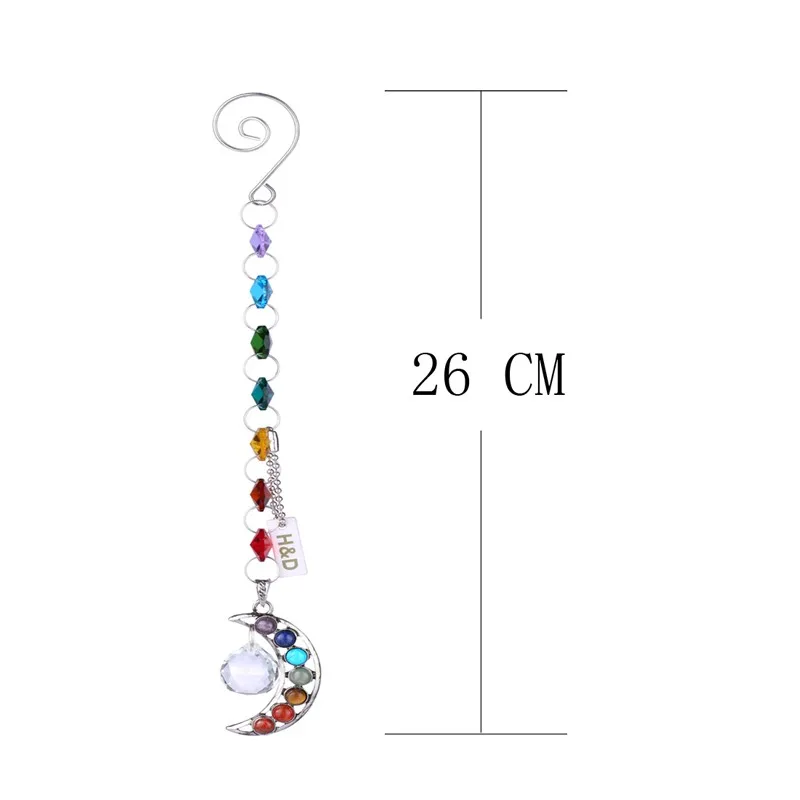 H/&D Half-moon Chakra Suncatcher Crystal Prisms Handmade Rainbow Ball Pendulum