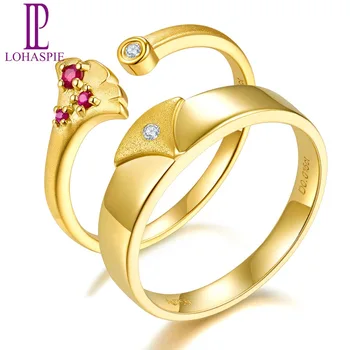

LP 2019 NEW 18K Au750 Yellow Gold Diamond Couple Wedding Band Rings For Men Women Promise Engagement Ring for Valentine's Gift