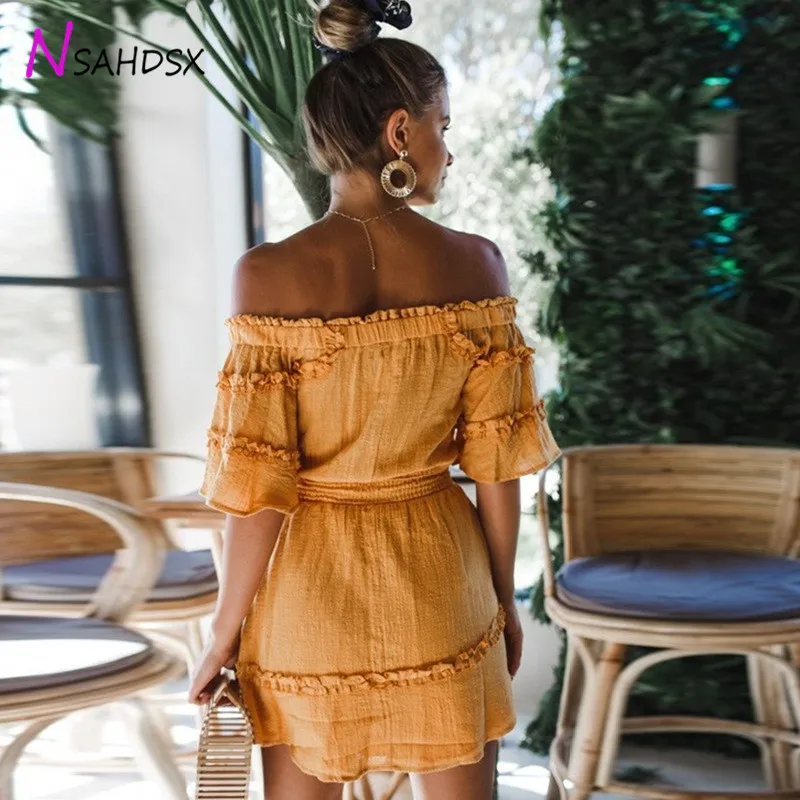 Новинка 2019 года большие размеры vestidos mujer платье с рюшами и открытыми плечами