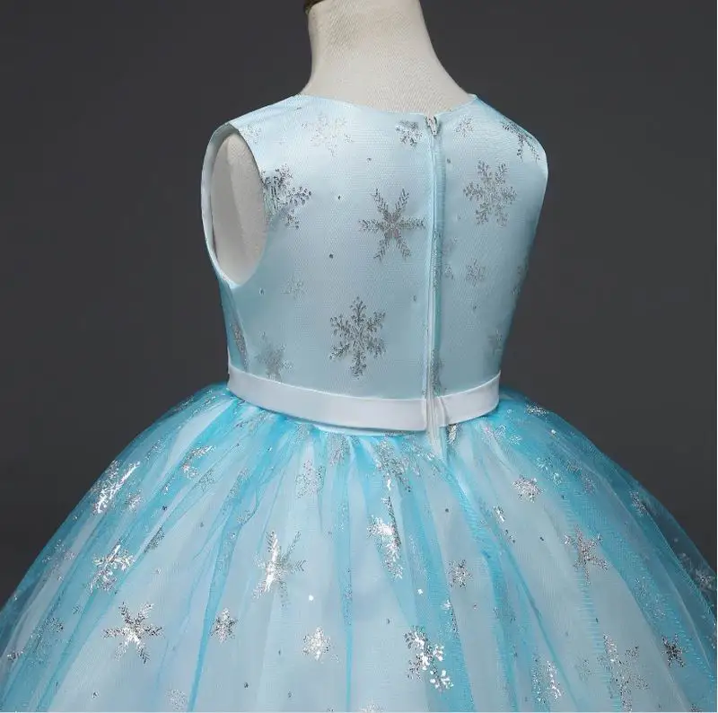Платье принцессы для девочек со снежинками, без рукавов, газовое платье для дня рождения, свадьбы, вечеринки одежда для детей От 2 до 8 лет RC114091