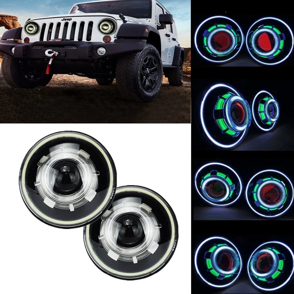 Одна пара 7 дюймов для Jeep светодиодные Звездные фары с дьявольским глазом демона
