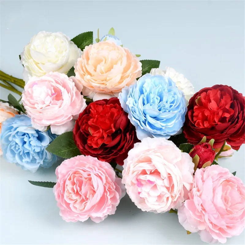 

3Head Rose Pink Silk Flowers Peony Artificial Flowers Bouquet Fake Flowers for Home Wedding Decoration Indoor Artificial Plants