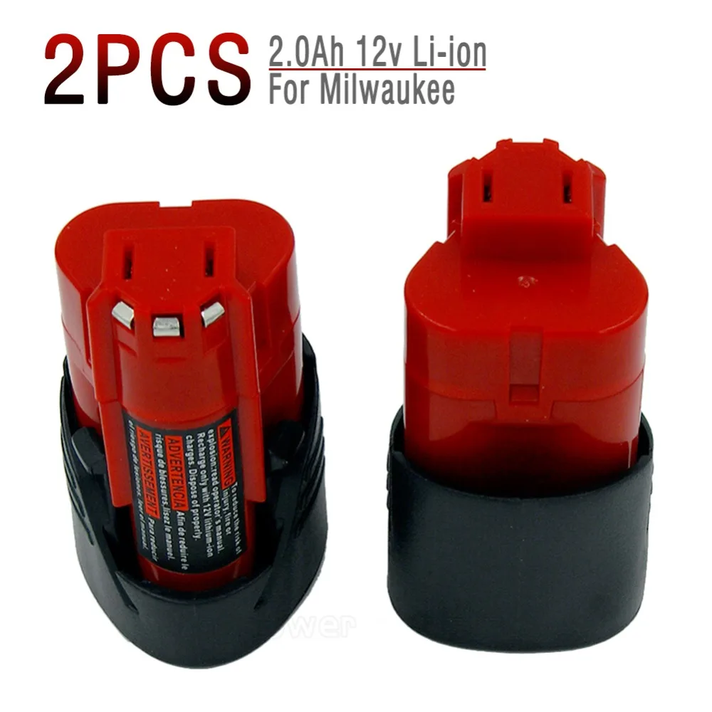 

2x 12V 2.0Ah M12 Lithium-ion Cordless tools Battery for For MILWAUKEE 48-11-2402 48-11-2401 M12 XC 2331 2332 2333