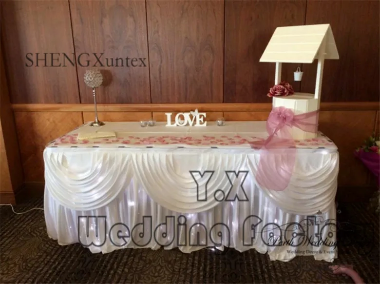 

New Design Ice Silk Table Skirt With Led Light For Wedding Event Table Cloth Decoration - White Color