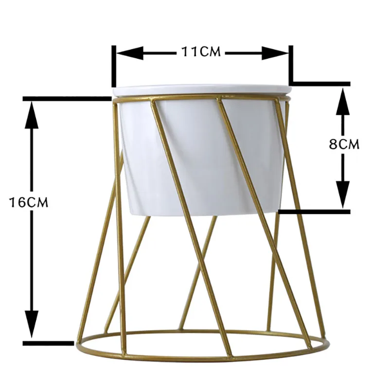 Скандинавское креативное геометрическое железная стойка керамическое Горшечное растение бонсай держатель суккуленты плетеная корзина-горшок для цветов Домашнее украшение для офисного стола - Color: C(Gold Iron rack)