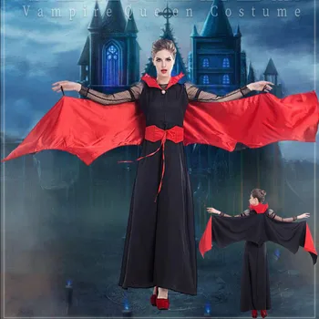 

New Halloween Vampire Queen Dress Women Bat Feather Ampire costume Vampire Devil Holiday Party Funny Show Witch Fancy Dress
