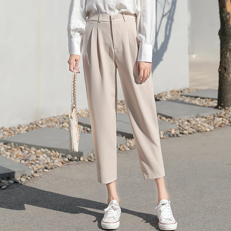 

CBAFU elastic waist women wide legs pants solid pockets female casual ankle-length pants loose trousers pantalon mujer D780