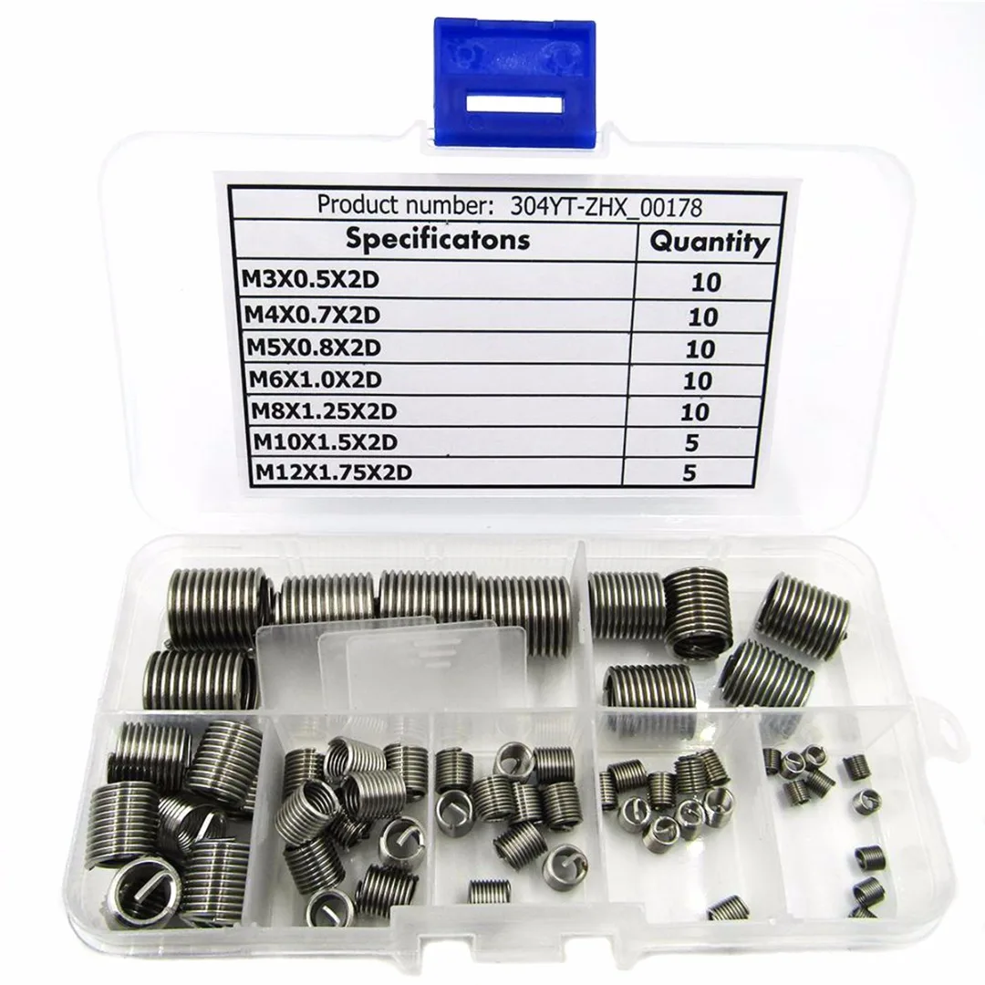 

60pcs M3-M12 Stainless Steel Silver Thread Repair Insert Kit M3 M4 M5 M6 M8 M10 M12 Mayitr Hardware Accessories
