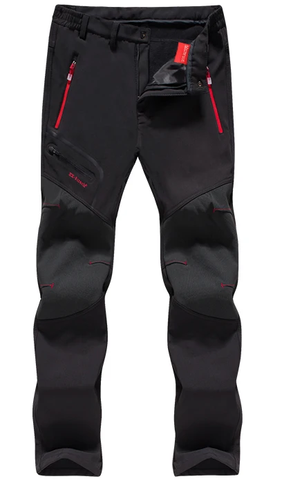 Мужские Зимние флисовые наружные брюки больших размеров, флисовые наружные брюки, походные рыбий лагерь, лыжные теплые походные брюки - Цвет: Black
