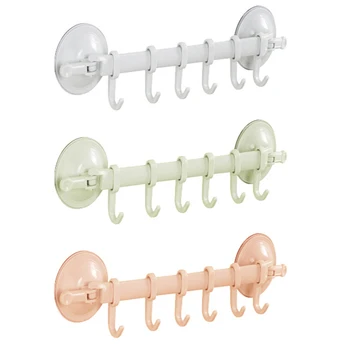 

Home Bathroom Suction Cup Towel Bar Removeable Shower Rod 6 Hooks Hanger Towel Bar Suction Towel Rack