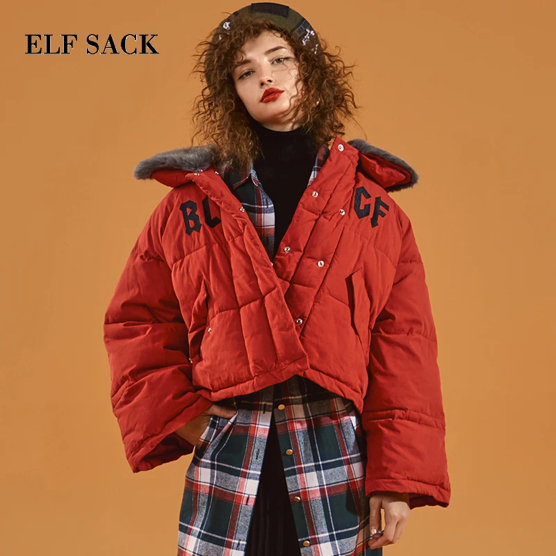ELFSACK New Woman Coat Casual Letter Zipper Patchwork Women Jackets Streetwear Femme Padded For Winter Wearing | Женская одежда