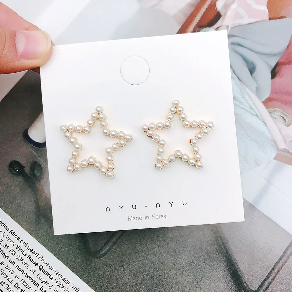 

2018 New Elegant Star Style Full Simulated Pearl Stud Earrings For Women Fashion Korean Cute Student Boucle D'oreille