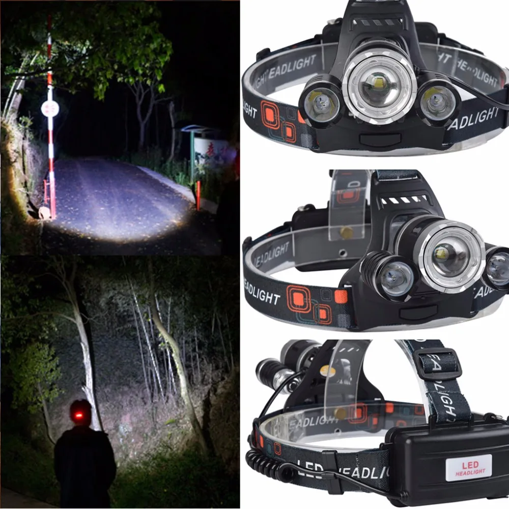 

HNGCHOIGE US/EU Plug 8000LM Zoomable 3 LED Rechargeable 18650 Headlamp Head Light Torch White Light