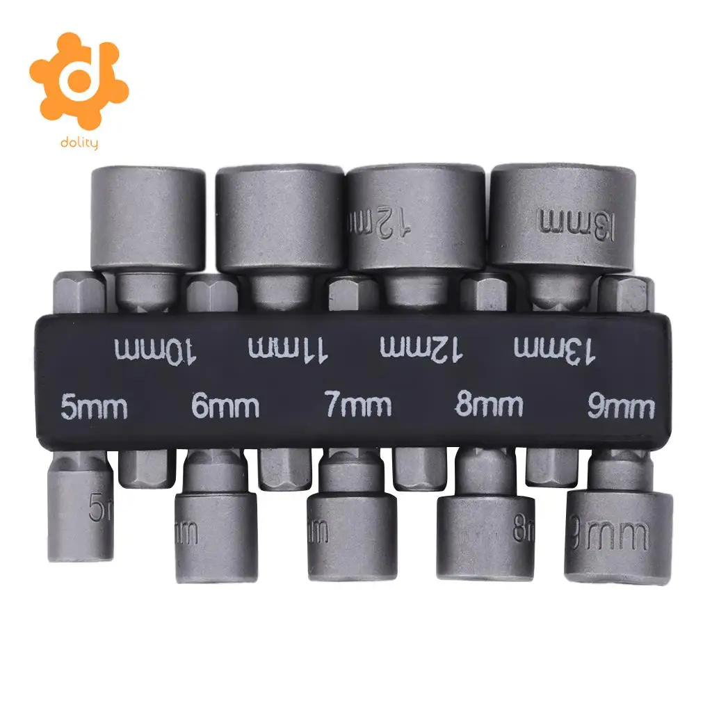9 Piece Hex Socket Set Metric, 5mm-13mm, Chrome-vanadium Bit, 1/4 Drive