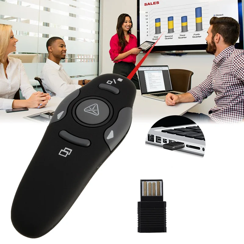 

2.4GHz Wireless Presenter Red Laser Pointers Pen USB Receiver RF Remote Control Page Turn PPT Powerpoint Presentation Teaching