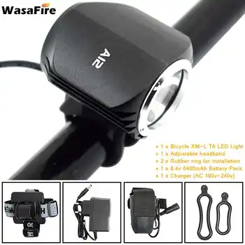 

WasaFire Bicycle Front Light Headlight 2000lm XM-L T6 LED 4 Modes 6400mA Rechargeable Battery Pack Bike Light Cycling Frontlight
