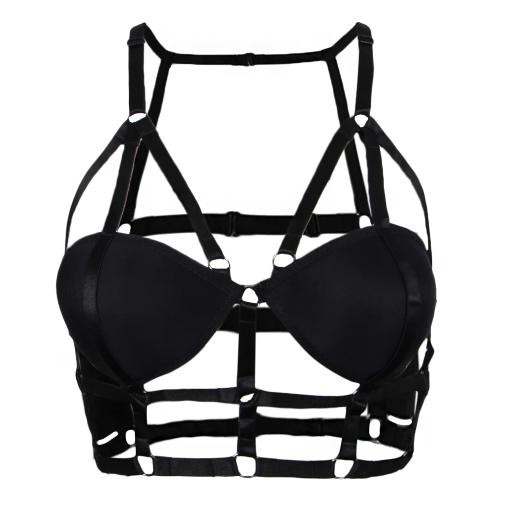 Women's Black Hollow Out Strappy Cage Bra Body Harness Goth Steampunk Costume
