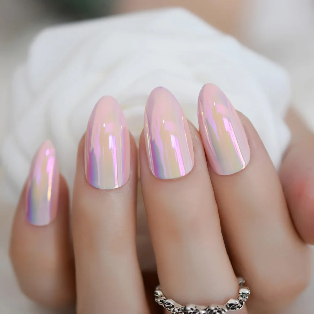 Зеркальный средний Светильник на шпильках для ногтей розовый хромированный голографический хамелеон с металлическим эффектом для ногтей