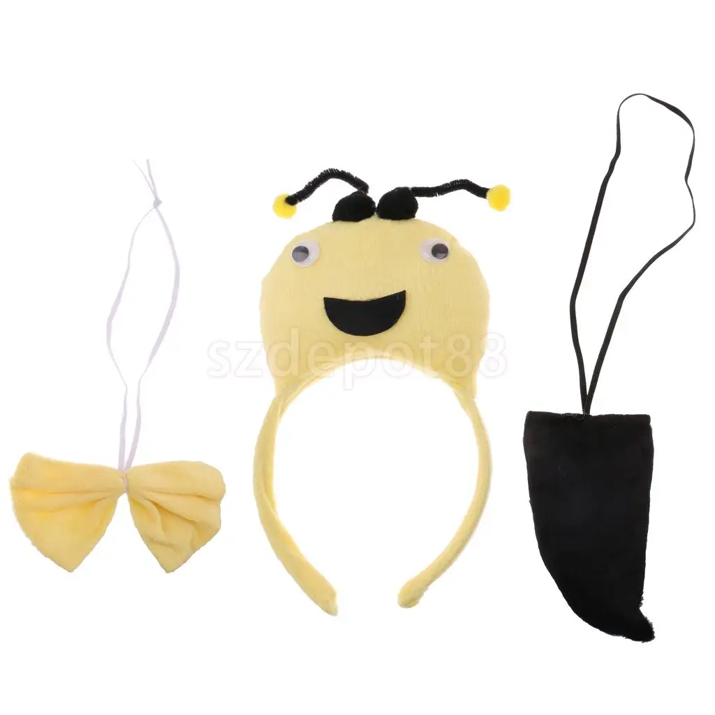 Set of 3pcs Birthday Girls Boys Kids Cartoon Bear Bee Monkey Costume Set Headband Bowtie Tail Fancy Dress Party Accessories