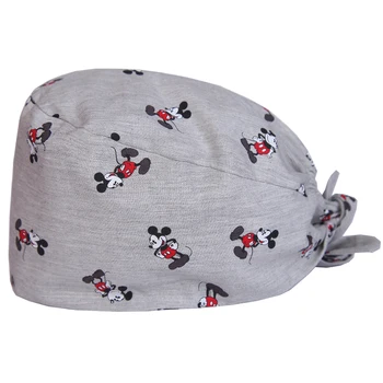 

Gray Surgical Scrub Cap Women Men Hospital Medical Scrub Caps 100% Cotton Tieback Adjustable Nurse Working Hats
