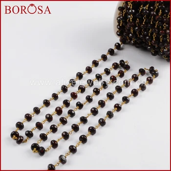 

BOROSA Drusy 5Meters Roundel Chicken Blood Stone Faceted Beads Wire Wrapped Rosary Chains Fashion Druzy Jewelry JT186