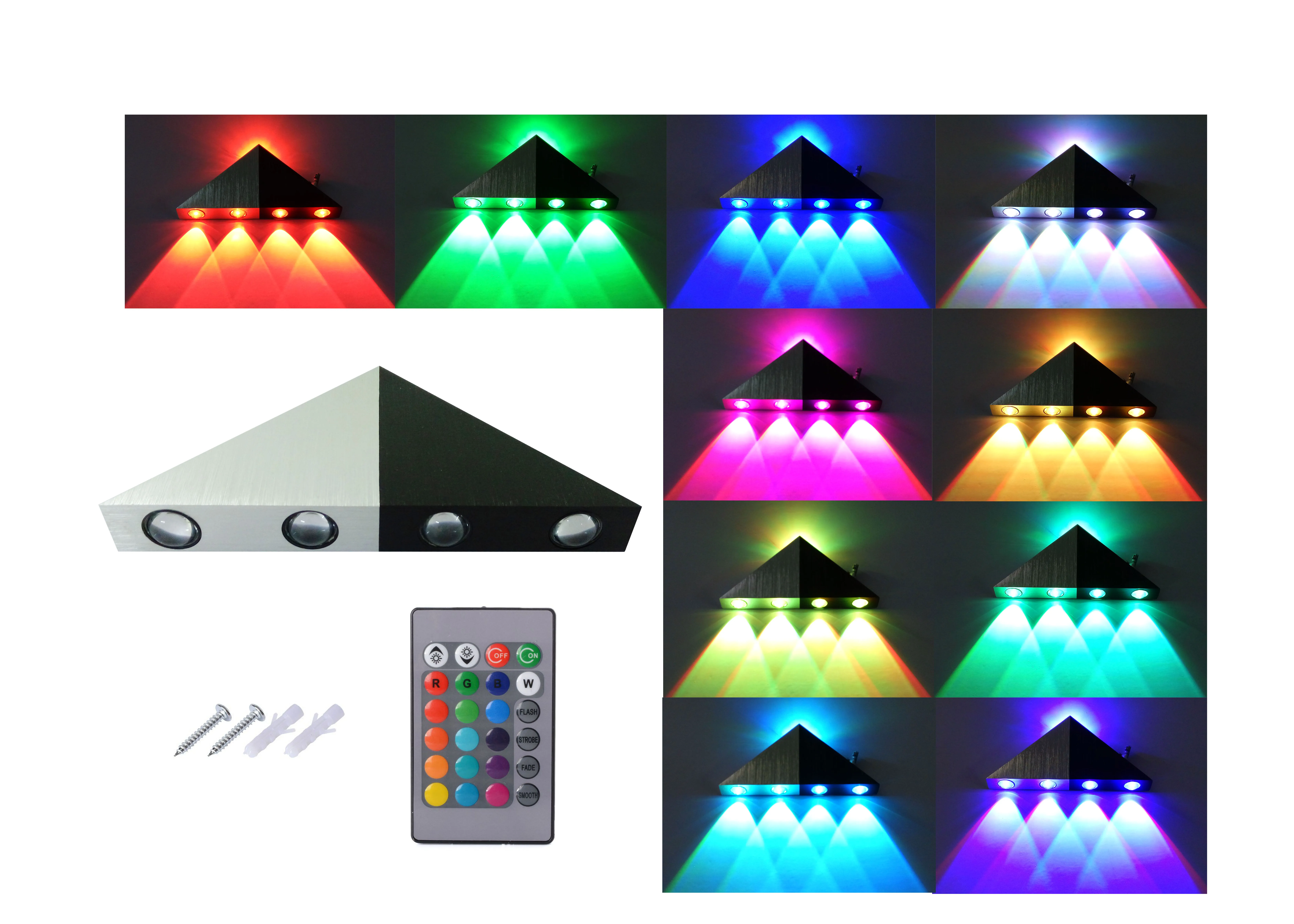 Алюминиевая треугольная светодиодная настенная лампа разноцветный RGB