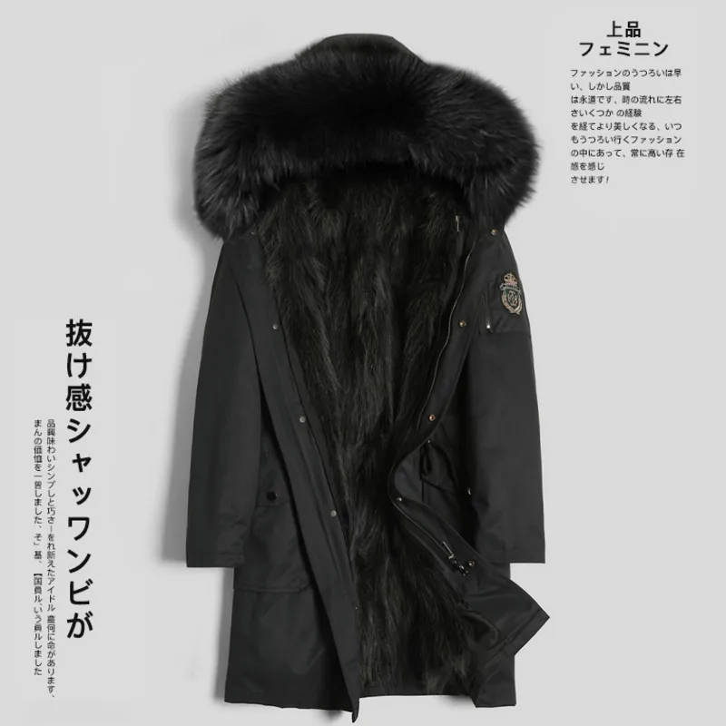 Пальто с натуральным мехом енота, парка с подкладкой, корейская модная куртка, Мужская Уличная одежда, теплые парки размера плюс, куртки YY612