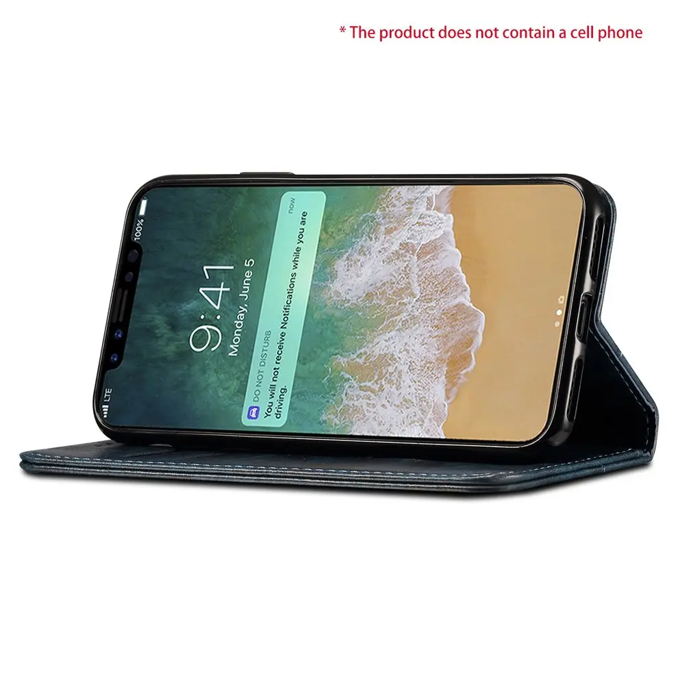 

10 Pcs Blue Simple Style Phone Case Wear Resistant Leather Protective Cover With Stand and Card Slots Organizer For iPhone X