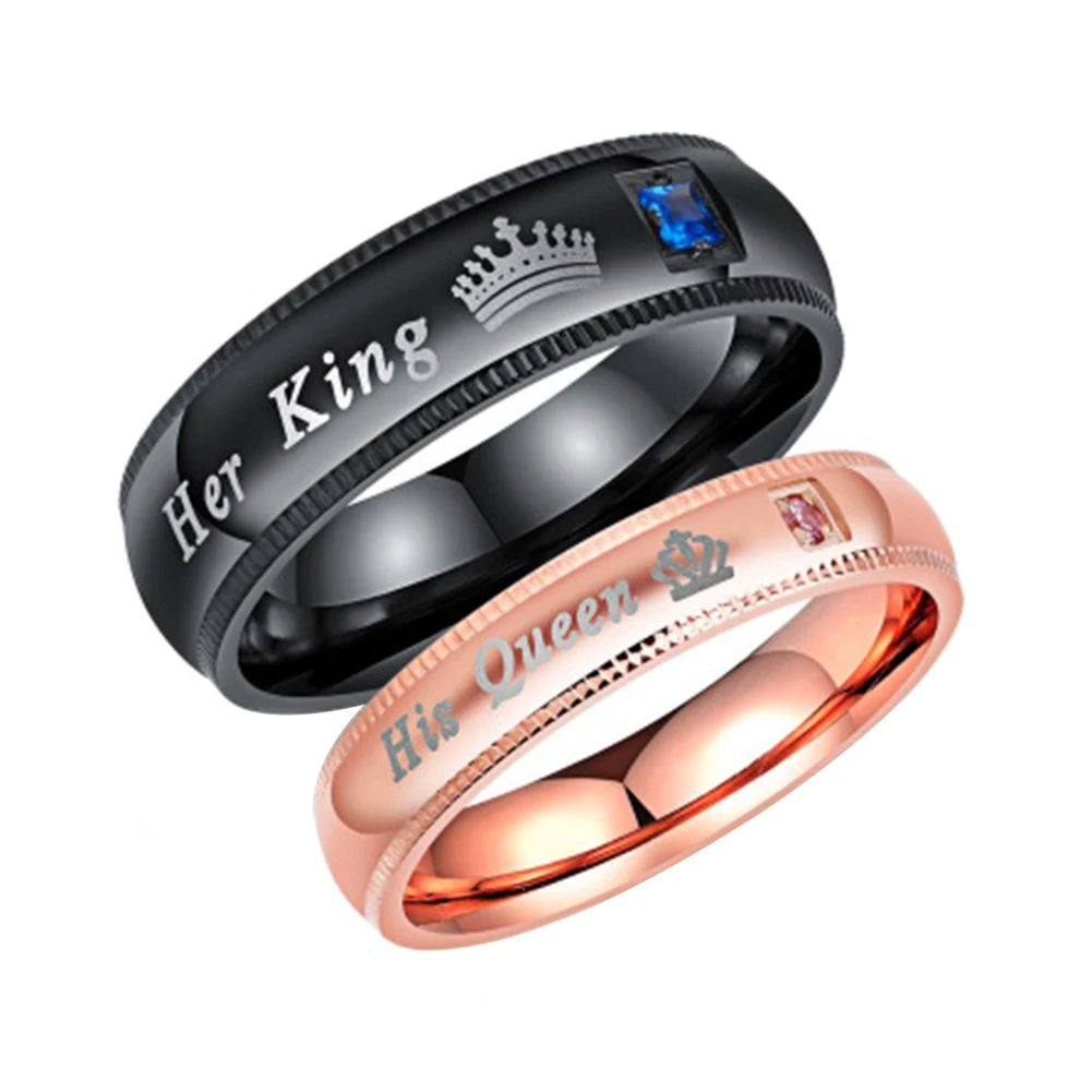 buy Romantic King Queen Lover Ring for Women Men Fashion Cubic Zirconia Couple Ring for Wedding Anniversary Engagement