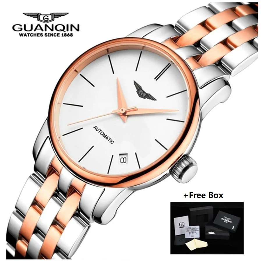 

Brand GUANQIN Automatic Mechanical Women Watch Stainless Steel Woman Auto Date Sapphire Ladies Watches Casual Waterproof Clock