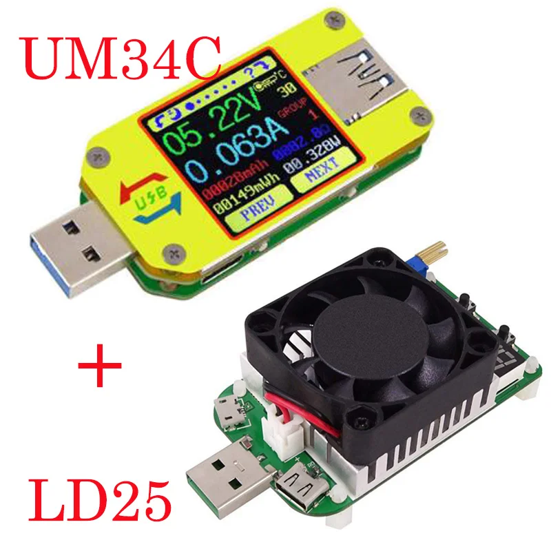 Вольтметр Амперметр UM34 UM34C LD25 Для APP USB 3,0 Тип-C DC Напряжение измеритель тока, для батареи зарядки измерения Кабельный тестер сопротивления - Цвет: UM34C LD25