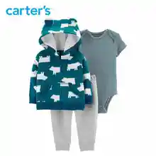 Carters 3Pcs baby boys clothes set cute ears hooded fleece jacket cotton bodysuit pants autumn winter
