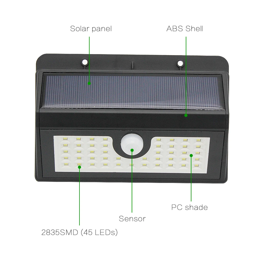 45 светодиодный Солнечный настенный светильник Уличные светодиодные фонари водонепроницаемый IP65 беспроводной PIR датчик движения Солнечный уличный садовый светильник