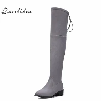 

Rumbidzo Women Boots 2018 Winter Autumn Over Knee High Boots Lace Up Flat Heel Bootie Woman Shoes Botas Feminios