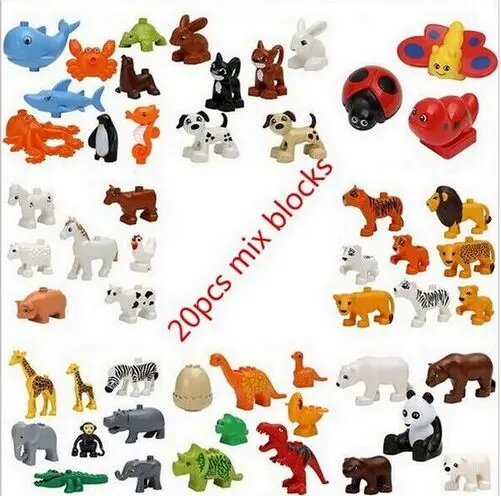 

new World Dinosaur large particles Duplo Animal Building Blocks 20pcs/ 30pcs lot Ocean Forest Farm Animal Figures withlegoinglys