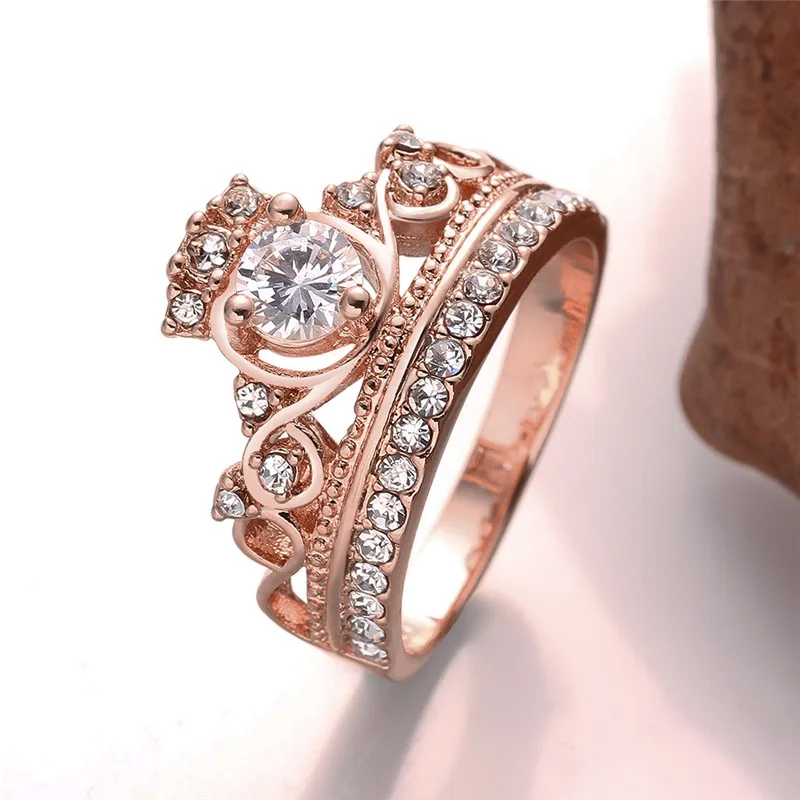 engagement princess queen crown wedding ring rose gold color cz rings for women elegant fashion aneis - Crown Wedding Rings engagement princess queen crown wedding ring rose gold color cz rings for women elegant fashion aneis - Crown Wedding Rings