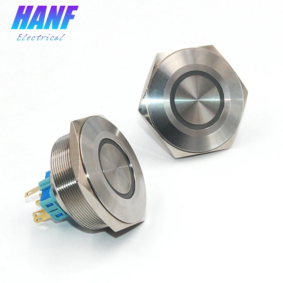 

1pcs 40mm 1NO1NC Stainless Steel Metal Push Button Switch With Ring-shaped LED Lamp Self-reset Flat Head 6 Pins