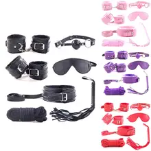 7Pcs Sex Bondage Kit Handcuffs Ankle Shackles Mouth Plug Blinder Adult Game