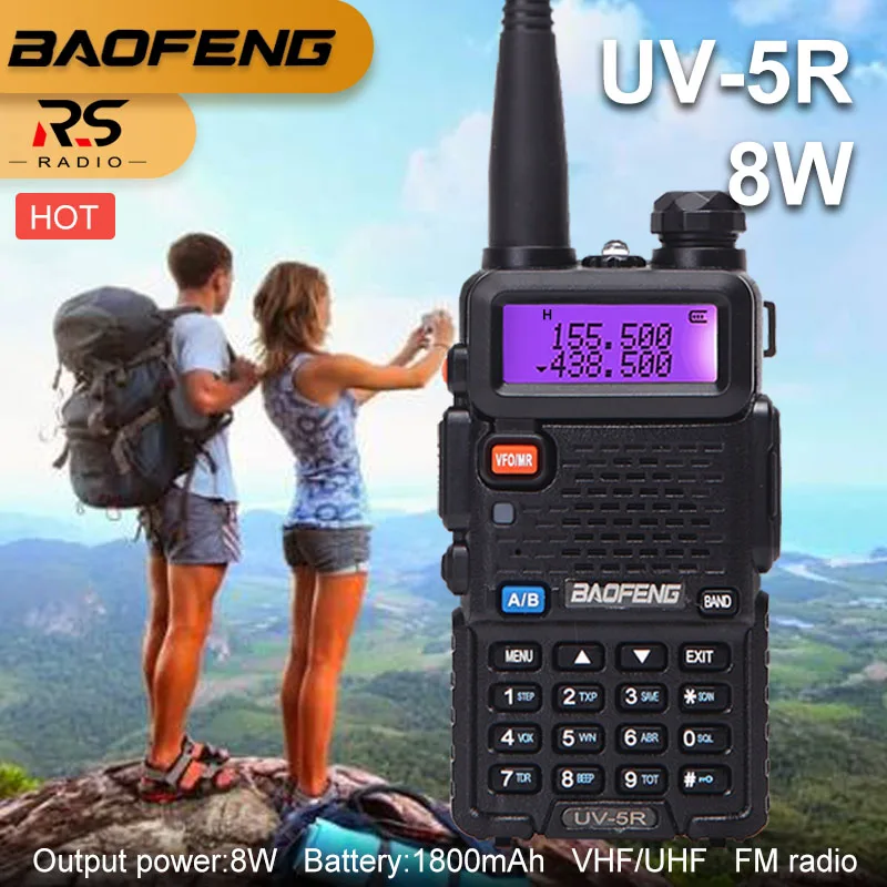 2 шт. BAOFENG UV-5R 8 Вт высокомощная портативная рация VHF UHF любительская радиостанция двухдиапазонный радиоприемник HF Amador UV 5R Охота