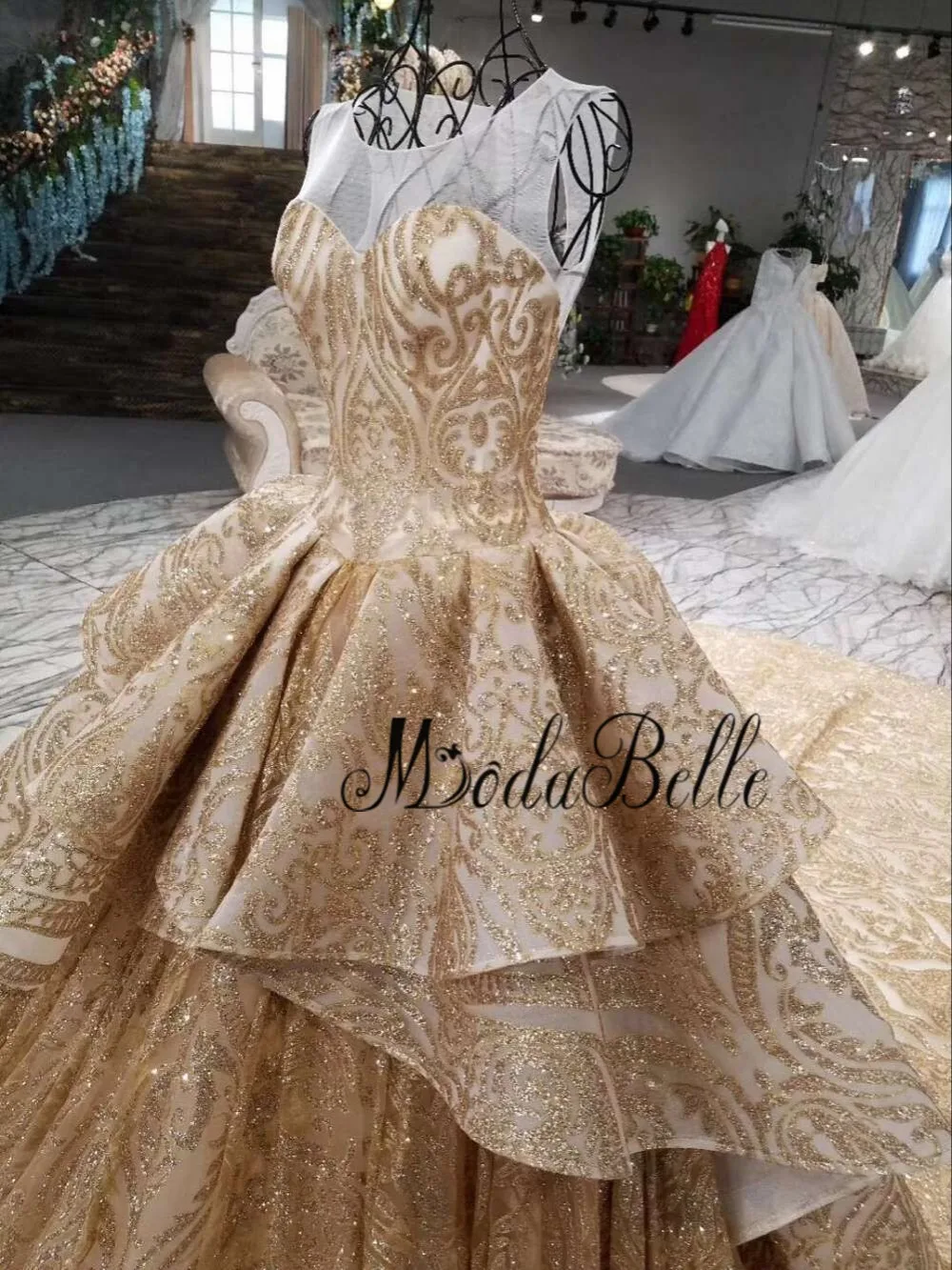 Modabelle, элегантные золотые вечерние платья с блестками, бальное платье, арабские Роскошные вечерние платья