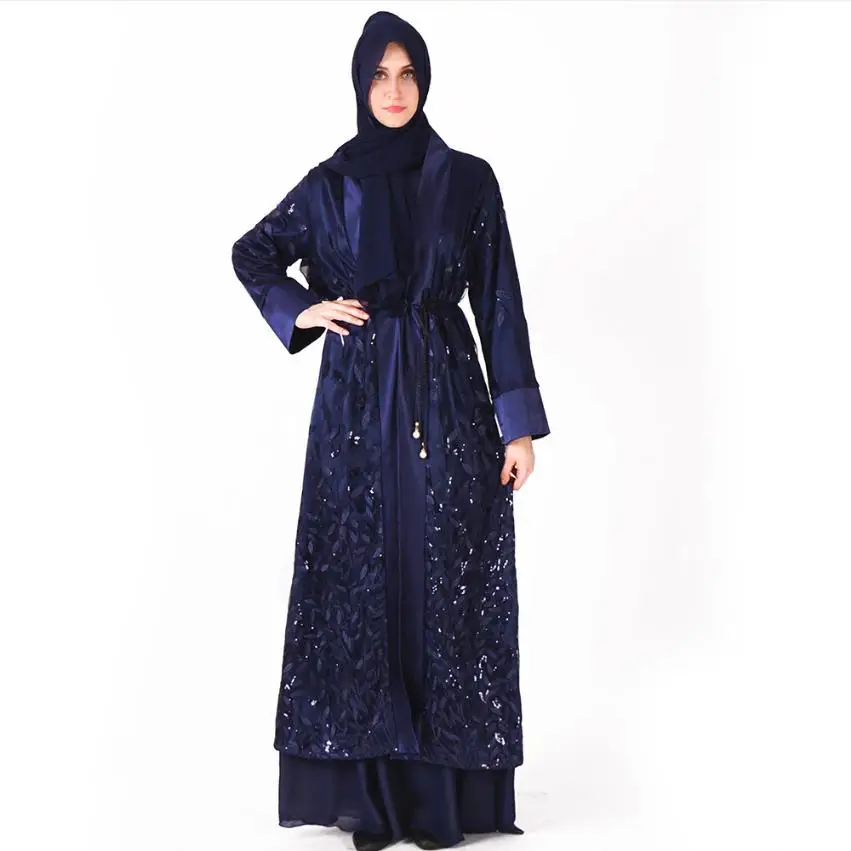 

Muslim adult sequins beading abaya Arab Fashion leaf embroidery islamic Dresses Musical Robe Ramadan clothing wq995 dropship