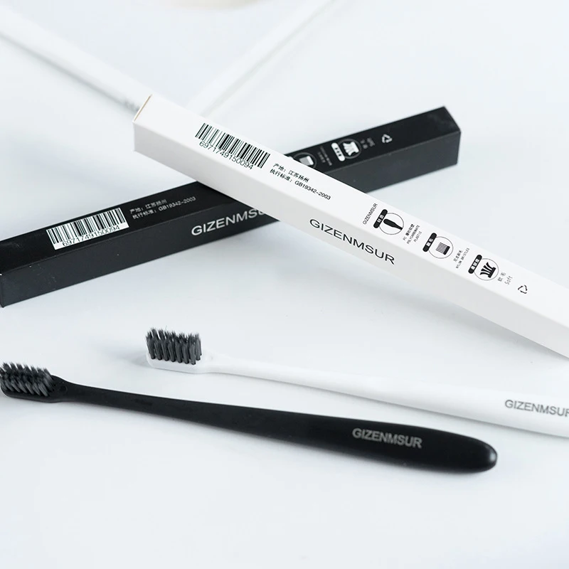 

1Pc Korean Version of Black and White Simple Adult Soft Bamboo Charcoal Toothbrush Couple Wind Home Toothbrush Travel Creative