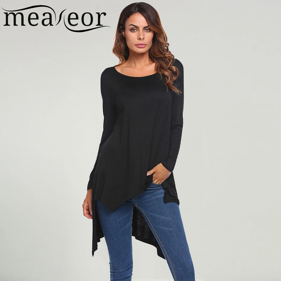 Meaneor/Новые Модные женские футболки топы модные с круглым вырезом длинным рукавом