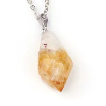 Kraft-beads Silver Plated Irregular Shape Natural Citrines Crystal Pendant with Chain Necklace For Christmas Jewelry shiny eyeglass brass chain spectacle retainer electro plated with silver embedded with black acrylic beads