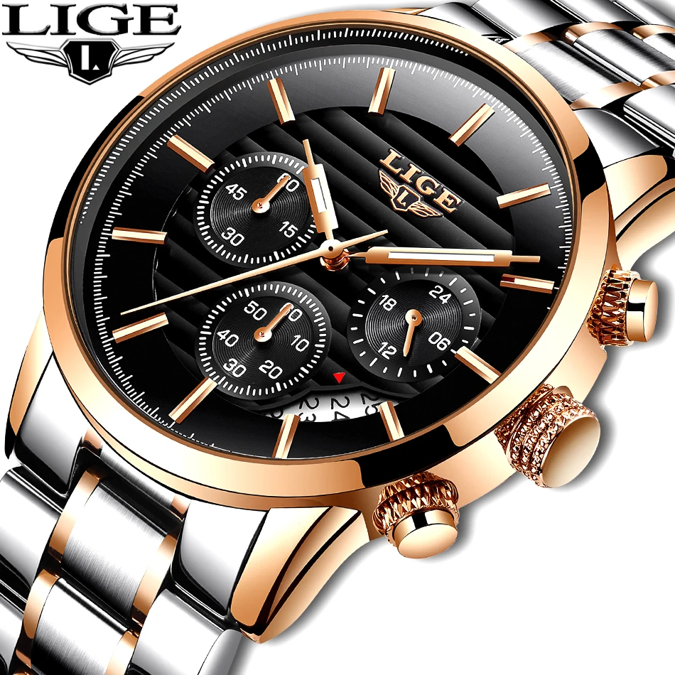 

LIGE Men's Sports Quartz Watch Men Top Brand Luxury Designer Watch Man Quartz Gold Clock male Fashion Relogio Masculino Date