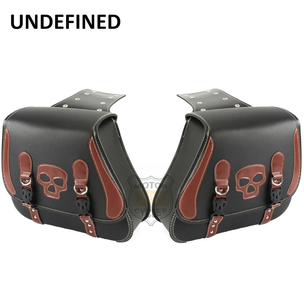 

Motocross Leather Skull Side Saddle Storage Bags Tool Luggage Pannier Chopper Bobber Motorcycle For Harley Sportster UNDEFINED