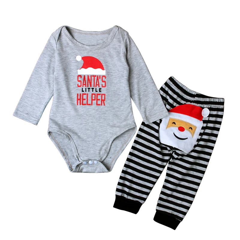 

Newborn Baby Boy Clothes 2pcs Set Striped Cotton Xmas Long Sleeve Romper Christmas Infant Baby Girl Sets Clothing Outfit DS40
